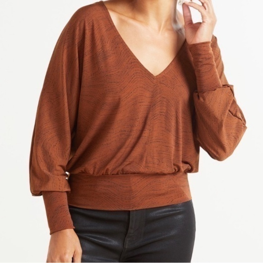 Evereve Dolman Top Brown Allison Joy Kattya Blouse Spice/Black Small NWT